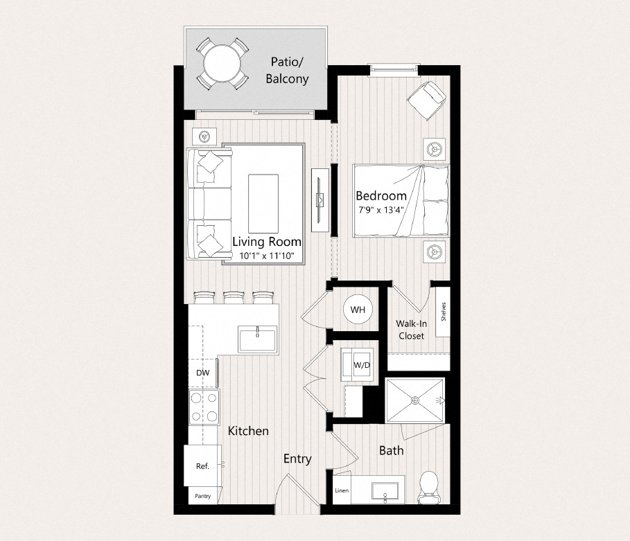 Floor plan for studio, 1 bath, 551 sqft